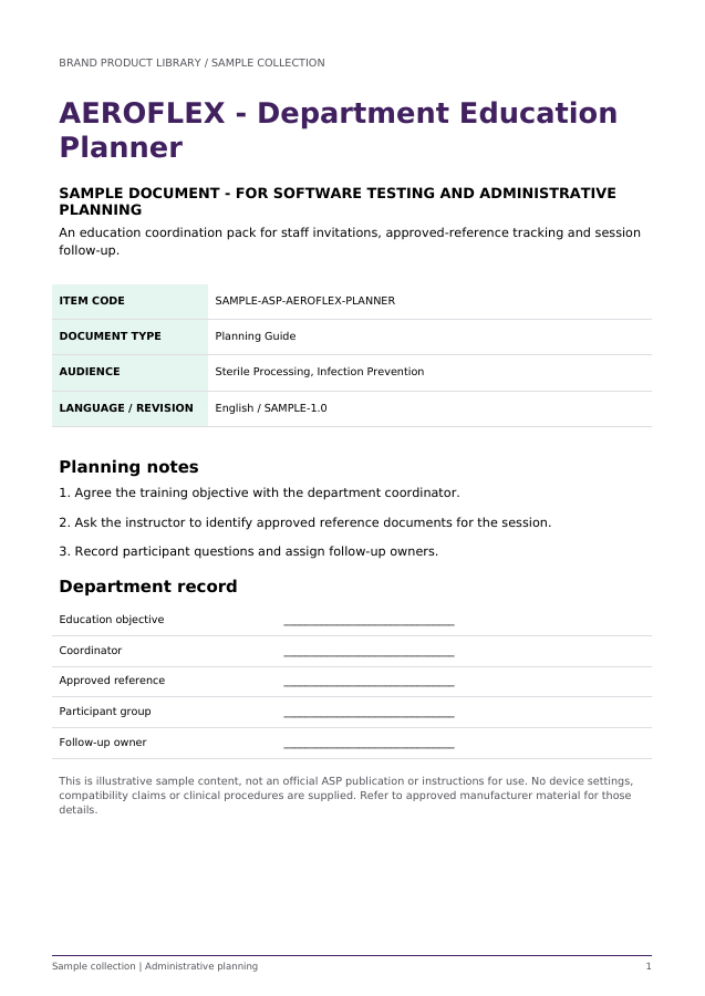 AEROFLEX - Department Education Planner (Sample) - sample document cover