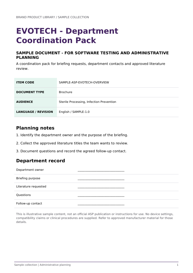 EVOTECH - Department Coordination Pack (Sample) - sample document cover